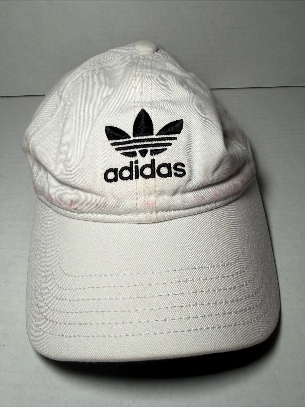 Adidas Hat Cap Strap Back Women One Size White 100% Cotton Twill Embroidered